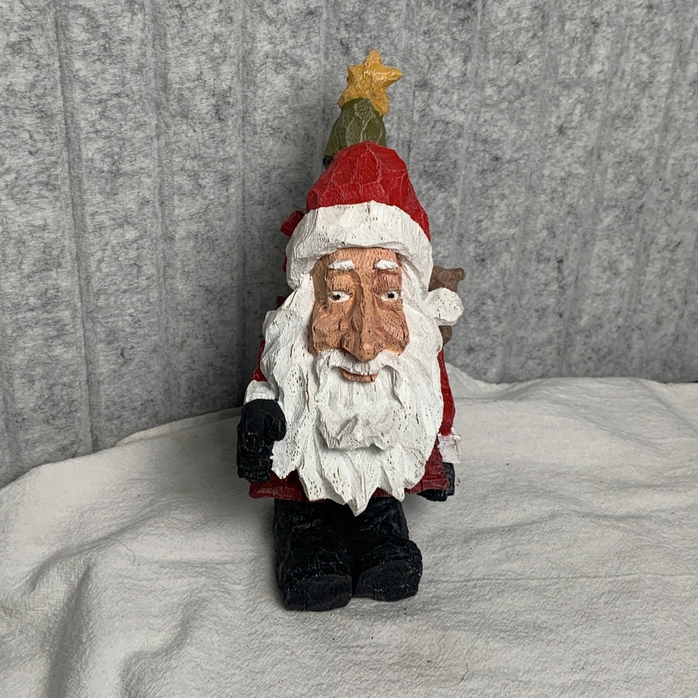 Hobo Santa Hand Carved Style Figurine Folk‎ Art Christmas Decor Red 8.5 Inch